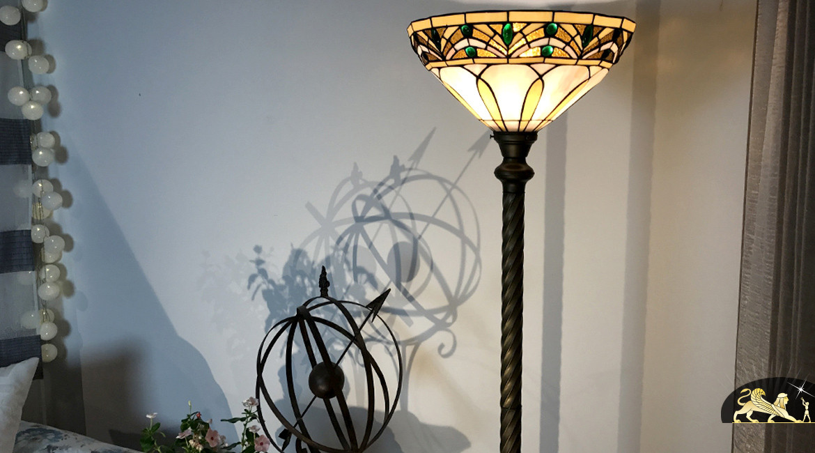 Très grand lampadaire Tiffany : Souvenirs d'Egypte - 200cm / Ø38cm