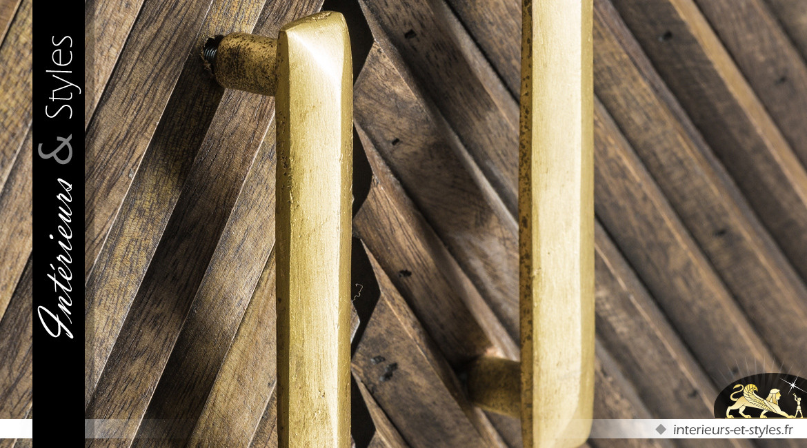 Meuble bar style Art Déco en bois de manguier finition naturelle et dorée, 123cm