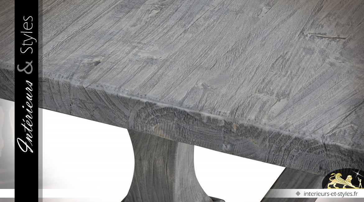 Table Monastère 270 cm en pin massif recyclé finition grise