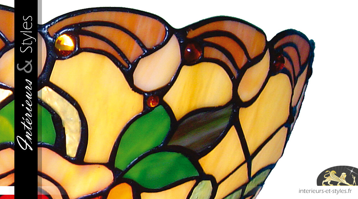 Applique murale Tiffany aux motifs floraux très colorés, en verre et soudures à l'étain, 30cm