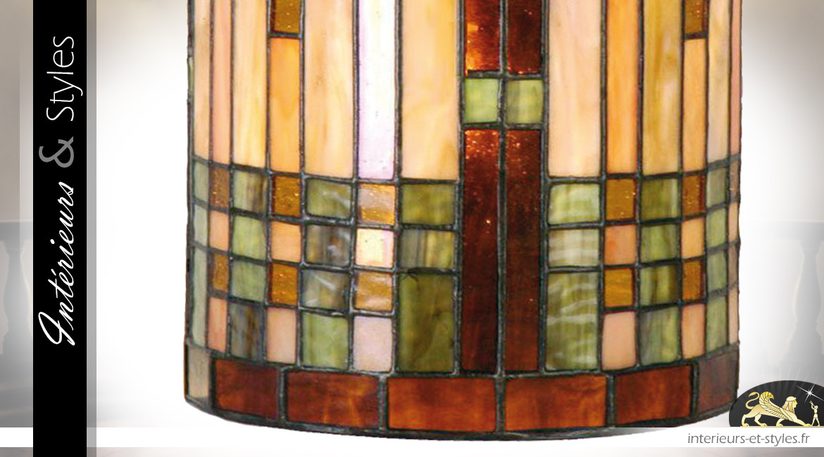 Applique murale Tiffany en demi cylindre, esprit Mondrian en verre et soudures à l'étain, 36cm