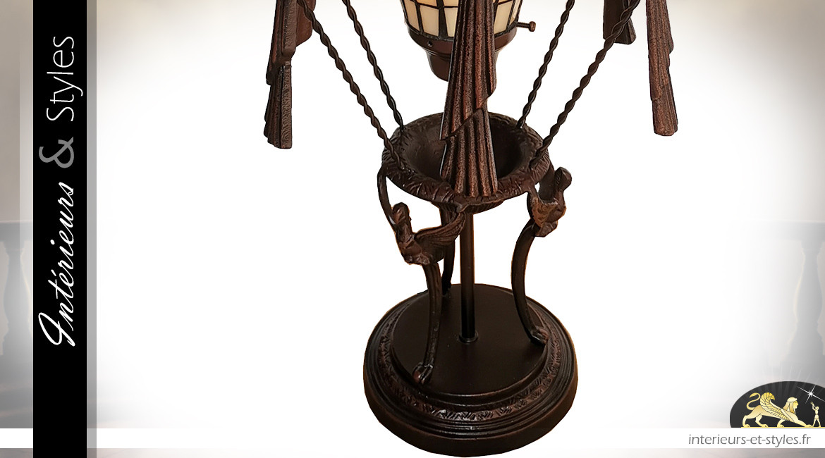 Lampe Tiffany Montgolfière, sculpture lumineuse en métal et verre, Ø31cm / 71 cm