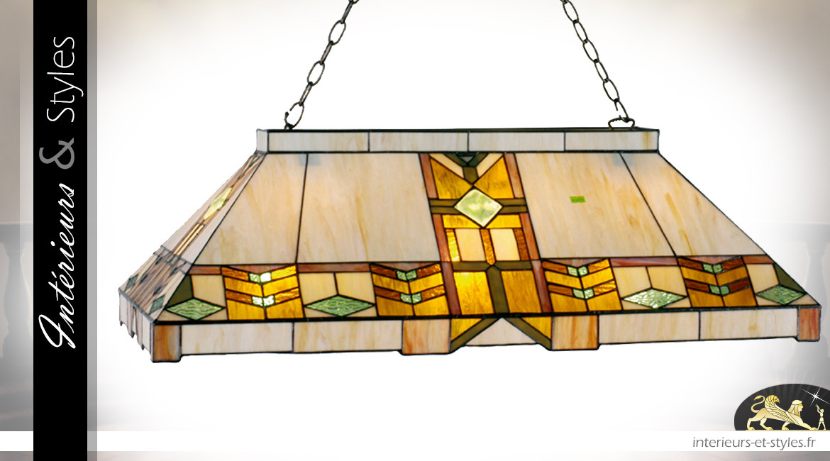 Lampe de billard Tiffany de 92 cm de long, modèle Topaze composé de 3 feux