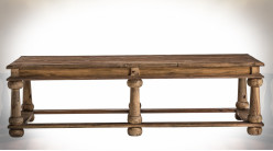 Table basse en pin recyclé avec 6 pieds en bois tourné style rustique 158 cm
