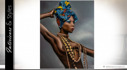 Très grand tableau sur toile représentant une jeune femme africaine 180 cm