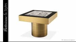 Table d'appoint design Tatler signée Eichholtz, structure en acier finition laiton doré et plateau effet marbre