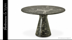 Table de salle à manger Turner signée Eichholtz, effet marbre noir sculpté d'un bloc, finition noir veiné blanc