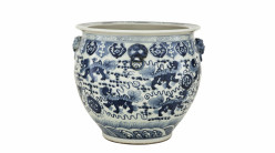 Vase Fishbowl signé Eichholtz, en céramique fine et peinture à la main bleu saphir, Ø63cm