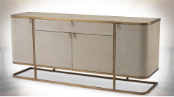 Buffet Eichholtz style Bauhaus en laiton doré et placage de chêne effet tressage