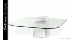 Table basse design Orient signée Eichholtz, en acier finition argentée et verre épais
