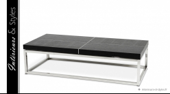 Table basse Magnum de Eichholtz, en acier chromé et placage chêne noir, 150cm