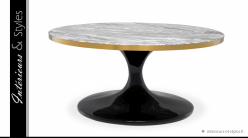 Table basse Parme signée Eichholtz, base en métal laqué noir et plateau effet marbre de  couleur blanc