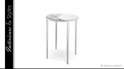 Table d'appoint design Fredo signée Eichholtz, en acier chromé argent et marbre italien véritable
