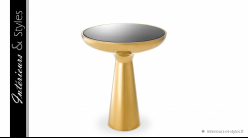 Table d'appoint design Lindos, en acier chromé doré brillant et verre teinté noir