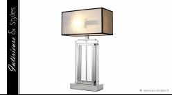 Lampe de table Arlington signée Eichholtz, finition nickelée et abat-jour gris, 67cm
