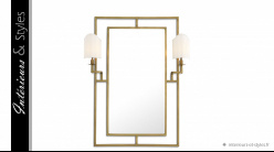Miroir lumineux Astaire signé Eichholtz, en laiton antique finition dorée, ambiance Art Déco
