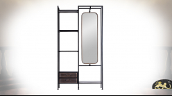 Meuble dressing ouvert en métal finition anthracite foncé, avec étagères, tiroirs et miroir pivotant, 186cm