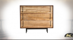 Commode en bois de manguier brut à 3 tiroirs avec piètement en métal, de style moderne, 100cm