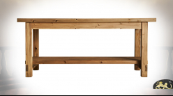Table de cuisine en bois d'orme massif, avec étagère basse, ambiance rustique, 180cm