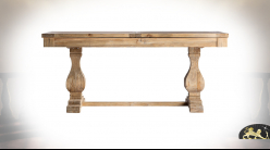 Table de salle à manger en bois d'orme recyclé, de style monastère, extensible, finition naturel, 180/240cm