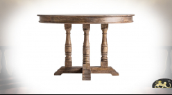 Table ronde en bois de manguier massif, aux pieds tournés, finition naturel juste ciré, Ø122cm