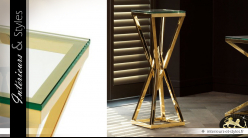 Table sellette modèle Connor signé Eichholtz en acier inoxydable finition dorée