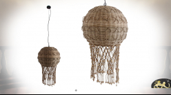Suspension originale en bambou et jute, effet boule en fibres naturelles, Ø59cm / 105cm