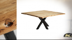 Grande table carrée en teck massif et pied en acier noir de style moderne, 150cm