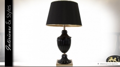 Lampe de table noir et or à pied godronné et abat-jour noir 77 cm