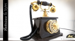 Reproduction téléphone ancien à cadran coloris brun et or