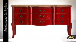 Commode rouge et bois naturel de style meuble provençal à trois tiroirs 140 cm