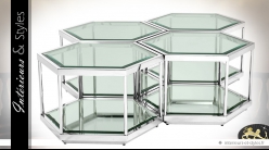 Composition de 4 tables basses hexagonales argentées de style design