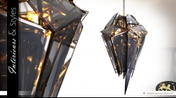 Suspension design Diamant finition nickel et verre fumé 103,5 cm