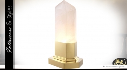 Lampe de salon en cristal de roche véritable sur socle en métal poli doré 46 cm