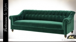 Canapé 3 places de style anglais avec tapisserie en velours vert Cameron 230 cm