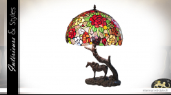 Lampe Tiffany Arbre de lumière, Ø43cm, sculpture du Cheval et L'enfant, 58cm