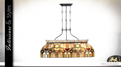 Lampe de billard Tiffany de 115 cm, modèle Majesty 1950 avec collerette de verre, 4 feux