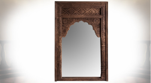 Miroir de style rétro en bois sculpté à la main, finition brou de noix 120 cm