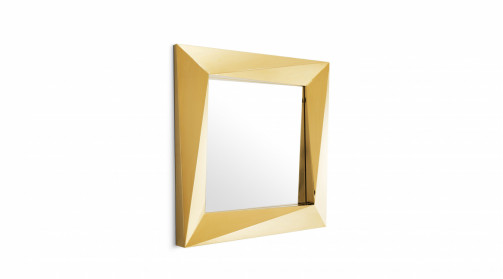 Miroir design Rivoli signé Eichholtz, forme carrée en acier inoxydable doré poli