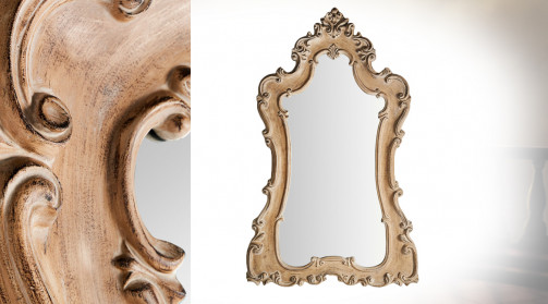 Grand miroir de style baroque en résine finition effet bois clair, 199cm