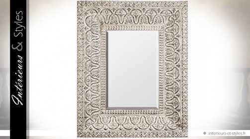 Grand miroir rectangulaire de style oriental blanc antique 150 cm