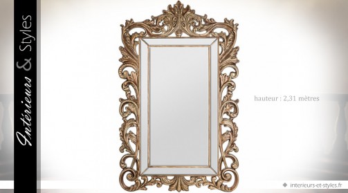 Grand miroir baroque à parcloses encadrement ajouré 231 cm