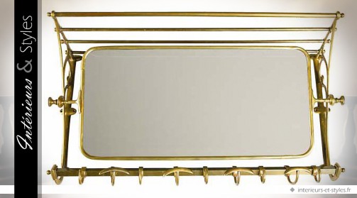 Miroir de vestiaire rétro et indus en laiton doré vieilli 75 cm